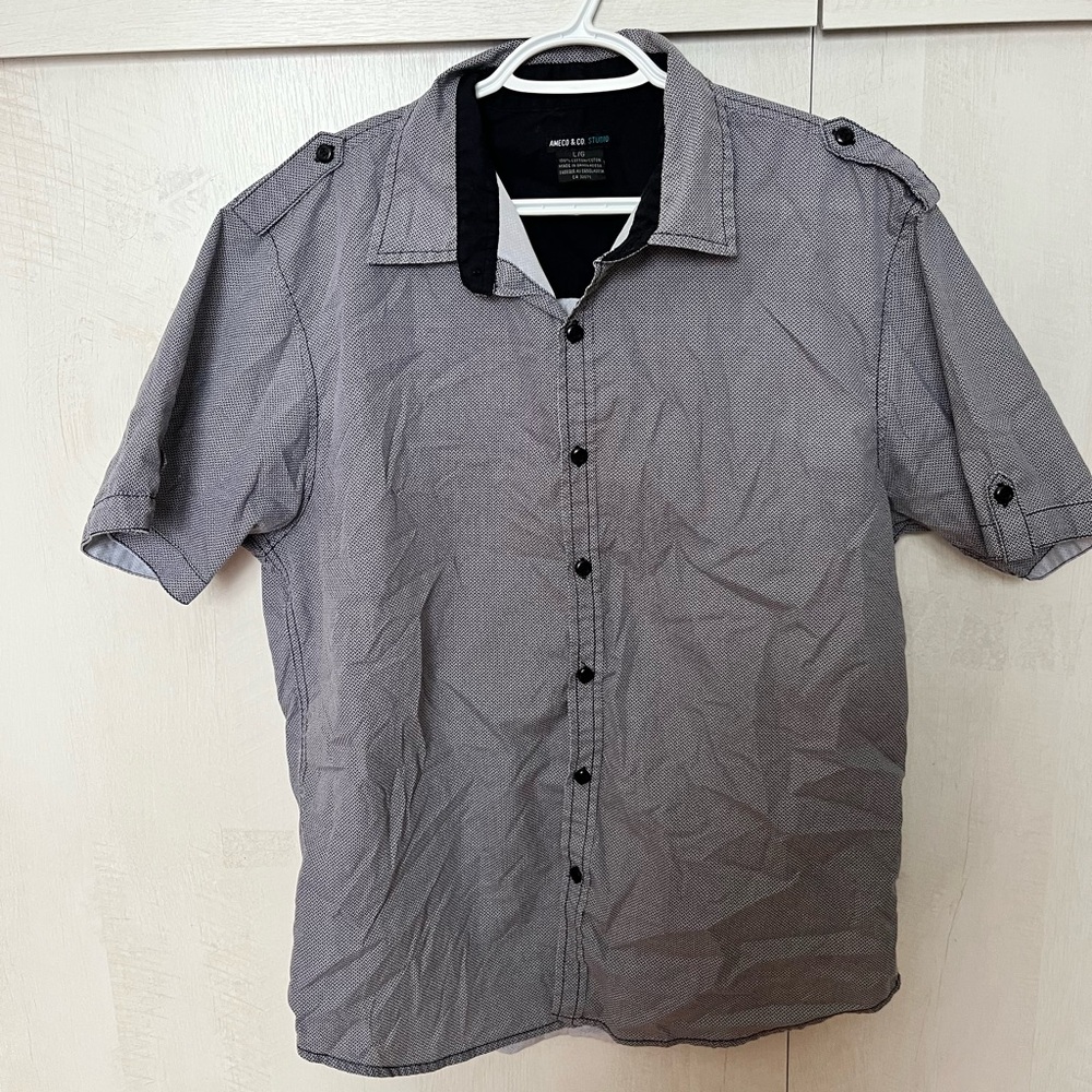Anchor Blue Black and Gray Casual Button Down Shirt